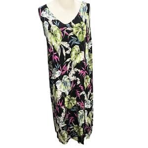 J Jill Womens Wearever Collection Dress S Black Multi Tropical Floral Sleeveless